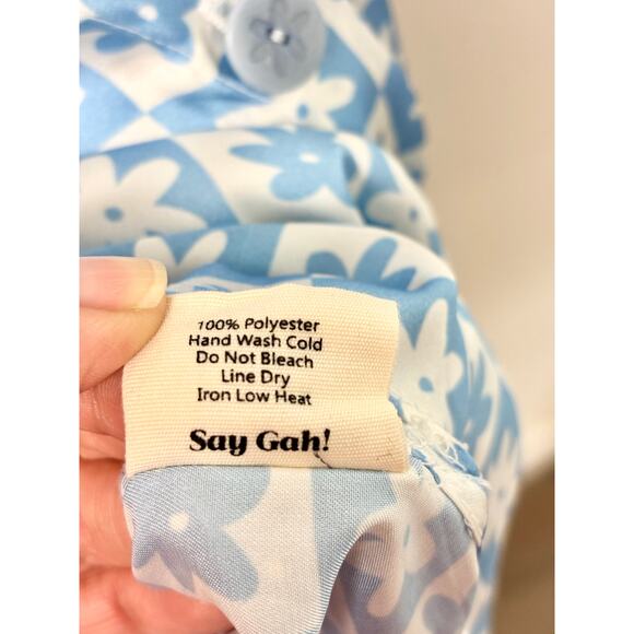 Lisa Says Gah Bailey Button Down Shirt & Wide Leg Pants Sleepwear Set Blue XS - Picture 6 of 8